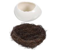 TOVINANNA Eggshell Ceramic Salad Bowl with Nest, Broken Egg Food Container for Instant Noodle, Soup and Pudding Serving (10.5'')