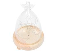 TOVINANNA Eternal Flower Glass Dome with Wooden Base, Landscape Glass Cover Ornament Dustproof Display Cloche for Home Decor and Table Lamp Accent, Angel Style Cone Shape with String Lights