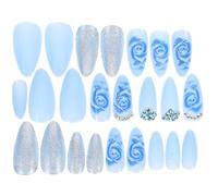 TOVINANNA False Nails Fake Nails Blue Rose Design Rhinestones Simple to Decorate Easy to Use for Women Dating and Home Use