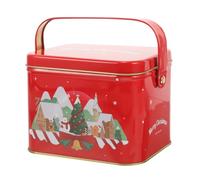 TOVINANNA Festive Candy Storage Box in Red Metal with Piggy Bank Shape, Small Packaging Container for Sweets, for Special Occasions and Home Decoration with Christmas Theme Patterns