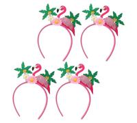 TOVINANNA Flamingo and Palm Tree Tropical Theme Design for Women 4pcs Hawaiian Party Headbands with Fabric and Felt Material, Secure Fit and Matches Outfits for Themed Parties