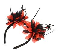 TOVINANNA Halloween Ghost Bride Veil Headband with Orange Black Artificial Flowers Spider Web Hair Hoop for Gothic Costume Party Mardi Gras Wedding and Cosplay Accessories