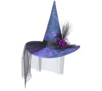 TOVINANNA Halloween Witch Hat for Adults with Mesh and Faux Flowers, Comfortable Breathable Fabric, Unique Design Party Costume Accessory for Halloween and Occasions