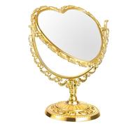 TOVINANNA Heart-Shaped Double-Sided Retro Vanity Mirror Gold Tabletop Makeup Mirror for Bathroom and Bedroom Decorative Cosmetics Countertop with Vintage Design