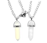 TOVINANNA Hexagonal Crystal Pendant Necklaces for Couples Magnetic Matching Jewelry Set Natural Stone Pink and Blue Color for Valentine's Day