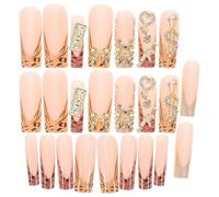 TOVINANNA Long Coffin Press-on Nails with Leopard Print and Gold Bow Rhinestones, Plastic Material, Easy Stick-on Process, for Parties and Daily Looks, Chic French Style False Color