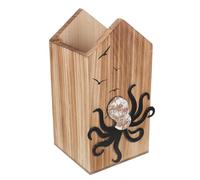 TOVINANNA Mediterranean Style Wooden Pen Holder Octopus Design Large Pine Wood Pencil Cup Desk Organizer for Office Classroom School Writing Accessories