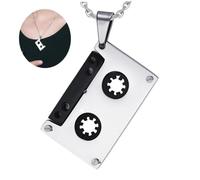 TOVINANNA Men's Hip Hop Titanium Steel Cassette Tape Pendant Necklace Stylish Music Inspired Jewelry for Men for Husband Dad for Parties and Everyday Wear