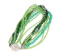 TOVINANNA Multilayer Green Beaded Bracelet with Sparkling Rhinestones Boho Crystal Wrap Wristband for Women and Vintage Style Birthday Jewelry