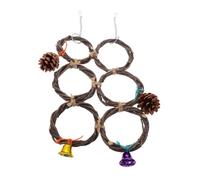 TOVINANNA Natural Brown Wooden Bird Cage Hanging Ring for Parrots and Birds with Pine Cone Chew and Play Feature to Maintain Mental and Physical Health Suitable for Hanging or Branches
