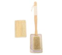TOVINANNA Natural Loofah Bath Brush with Long Handle 2Pcs Set - Body Scrubber and Replacement Pad, Packaging, Suitable for Shower and Elderly Bathing Care