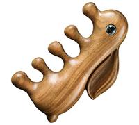 TOVINANNA Natural Sandalwood Scalp Massage Comb Rabbit Design 1PCS Wide Tooth Portable Wooden Hair Comb for Stress Relief and Scalp Care