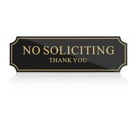 TOVINANNA No Soliciting Sign Acrylic Self-adhesive Weather-resistant Door Warning for Home Office Front Entrance with Elegant Gold Design Easy Installation