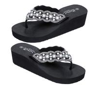 TOVINANNA Non-slip Pearl Diamond Beach Flops for Women Comfortable Wedge Flat Sandals with Anti-slip Sole Stylish Summer Shoes for Casual Wear Black