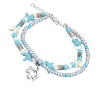 TOVINANNA Ocean Themed Sea Creature Anklet for Women, Star-shaped and Dolphin Beach Bracelets, Stackable Ankle Jewelry, Lightweight Summer Foot Chain for Couples, Adjustable Size