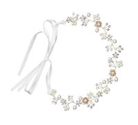 TOVINANNA Pearl Flower Headband Wedding Hair Accessories Adjustable Bridal Headpiece for Women and Girls Crystal Floral Headdress