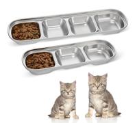 TOVINANNA Pet Feeding Tray Multi-grid Feeding Plate 2pcs Stainless Steel with Three and Four Grids, Easy to Clean with Sufficient Capacity for Small Animals