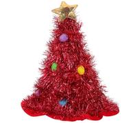 TOVINANNA Red Christmas Tinsel Hat Large Felt Cone-shaped Tree Shaped Santa Hat with Big Brim for Photo Booth Prop and Stage Performances Festive Holiday Costume Accessory