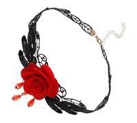 TOVINANNA Red Tassel Lace Rose Choker Necklace for Women Lightweight Floral Bridal Jewelry for Wedding Party Birthday Vintage Gothic Lolita Design