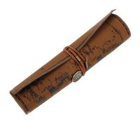 TOVINANNA Retro Style Leather Roll Up Pencil Case Featuring Treasure Map Design, Portable Organizer Pouch for Artists, Students and Travel Accessories
