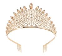 TOVINANNA Rhinestone Bridal Headpiece Gold Tiara Crown Oversized Crystal Wedding Headband Elegant Princess Hair Accessories for Brides Versatile Statement Crown for Modern and Traditional