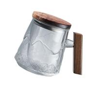 TOVINANNA Tea Cup with Infuser and Double Wall Glass, Wooden Lid and Handle, Large Capacity for Loose Leaf Tea Drinking