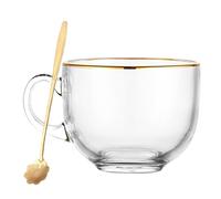 TOVINANNA Tempered Glass Breakfast Cups Design Set of 2 with Spoon Easy to Store and Not Easy to Break, for Bars and Coffee Shops