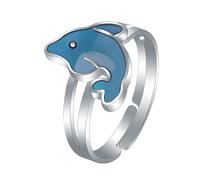 TOVINANNA Thermochromic Dolphin Finger Ring for Women Cute Cartoon Adjustable Open Design Color Changing Emotion Jewelry for Beach or Casual Wear