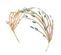TOVINANNA Unique Handmade Green Bridal Headband Rhinestone Crown for Wedding Guest Prom Party