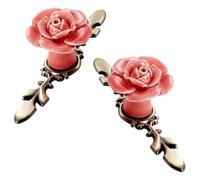TOVINANNA Vintage Ceramic Handle Bar Smooth the Touch 2pcs for Wardrobe and Cabinet in Pink with Rose Shape Sturdy Without Fading, for Home Use