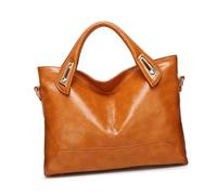TOVINANNA Vintage Luxury Wax Shoulder Bag for Women Light Brown Crossbody Tote Purse Durable Grain Leather with Smooth Lining for Daily Use Shopping