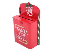 TOVINANNA Vintage Red Christmas Mailbox Wall Mounted Metal Santa Stop Here Mailbox Hanging Hooks Letters to Santa Post Box for Holiday Home Decoration