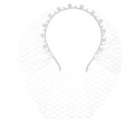 TOVINANNA Wedding Hair Mesh Lace Headband Bridal Veil Headband for Women Pearl Embellished Bachelorette Party Accessory