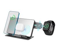 TOVINANNA Wireless Charger Dock 4-In-1 with Digital Alarm Clock and Temperature Display Fast Charging Station for Phones, Smartwatches, Earbuds, for Bedside and Table Use