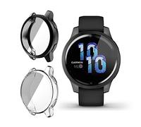 ToVioc 2 Pack Protective Case for Garmin Venu 2S / Garmin Vivoactive 4S Cover [Anti-scratch] [Flexible TPU] Case with Screen Protector for Garmin Venu 2S / Garmin Vivoactive 4S - Black & Transparent