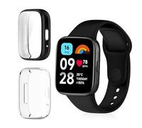 ToVioc 2 Pack Protective Case for Xiaomi Redmi Watch 3 Active Cover [Anti-scratch] [Flexible TPU] Case with Screen Protector for Xiaomi Redmi Watch 3 Active - Black & Transparent