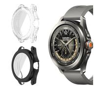 ToVioc 2 Pack Protective Case for Xiaomi Watch S4 Sport Cover [Anti-scratch] [Flexible TPU] Case with Screen Protector for Xiaomi Watch S4 Sport - Black & Transparent