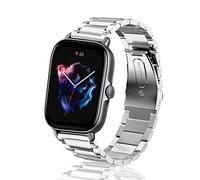 ToVioc 20mm Watch Strap for Amazfit Active 2 Square/2/1, Bip 3/3 Pro, Elegant Classic Stainless Steel Metal Replacement Watch Strap for Amazfit GTS 4/4 Mini/3/2/2e/2 Min - Silver