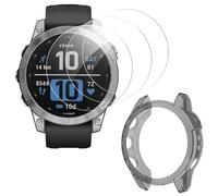 ToVioc [3+1 Pack Watch Screen Protector for Garmin Fenix 7S 42mm/7S Solar/7S Sapphire Solar, Tempered Glass Film 9H Anti-Scratch HD + TPU Case Cover for Garmin Fenix 7S 42mm - Black
