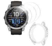 ToVioc [3+1 Pack Watch Screen Protector for Garmin Fenix 7S 42mm/7S Solar/7S Sapphire Solar, Tempered Glass Film 9H Anti-Scratch HD + TPU Case Cover for Garmin Fenix 7S 42mm - Transparent