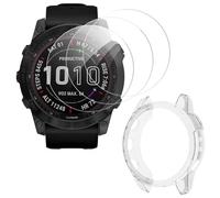 ToVioc [3+1 Pack Watch Screen Protector for Garmin Fenix 7X 51mm/7X Solar/7X Sapphire Solar, Tempered Glass Film 9H Anti-Scratch HD + TPU Case Cover for Garmin Fenix 7X 51mm - Transparent