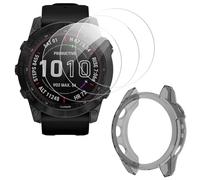 ToVioc [3+1 Pack Watch Screen Protector for Garmin Fenix 7X 51mm/7X Solar/7X Sapphire Solar, Tempered Glass Film 9H Anti-Scratch HD + TPU Case Cover for Garmin Fenix 7X 51mm - Black