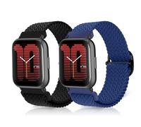 ToVioc Nylon Watch Strap for Amazfit Active 2 Square/2/1, Bip 3/3 Pro, 20mm Elastic Breathable Sport Replacement Watch Band for Amazfit GTS 4/4 Mini/3/2/2e/2 Mini - Black & Cold Blue