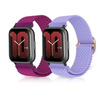 ToVioc Nylon Watch Strap for Amazfit Active 3 Premium/Active 2 Square/Active2/Bip 3, 20mm Elastic Breathable Sport Replacement Watch Band for Amazfit GTS 4/GTS 4 Mini - Lavender & Pitaya