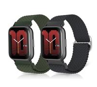 ToVioc Nylon Watch Strap for Amazfit Active 3 Premium/Active 2 Square/Active2/Bip 3, 20mm Elastic Breathable Sport Replacement Watch Band for Amazfit GTS 4/GTS 4 Mini - Dark Olive Green & Space Gray