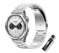 ToVioc Strap for Xiaomi Watch 5/2/S5/S4/S3/Redmi Watch 5 Active/Mi Watch, 22mm Elegant Stainless Steel Metal Watch Bnad for Amazfit Bip 6/Active Max/Balance 2/T-Rex 3 Pro 48mm - Silver