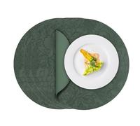ToVioc Washable Leather Round Placemats, Non-Slip Place Mats for Table, Kitchen, Restaurant & Office, Floral Design Table Mats Set of 4 (34 cm Diameter) - Green