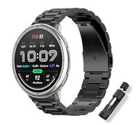 ToVioc Watch Strap for Amazfit Active 3 Premium/Active 2 Square/Active2/Bip 3 Pro, 20mm Elegant Classic Stainless Steel Metal Replacement Watch Strap for Garmin Vivoactive 6/Approach J1 - Black