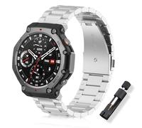 ToVioc Watch Strap for Amazfit T-Rex 3, Strap Elegant Classic Stainless Steel Metal Replacement Watch Band for Amazfit T-Rex 3 - Silver