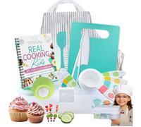 TOVLA JR. Kids Baking Set - Complete Cooking Set with Safe Knife, Timer, Measuring Cups, Chopping Board, Cookbook & Storage Case - Children's Real Cooking - Montessori Learning Tools for Ages 5-12